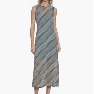 Donna Morgan Sleeveless Midi Summer Semi-sheer Wedding Guest Womens Dresses SZ 8